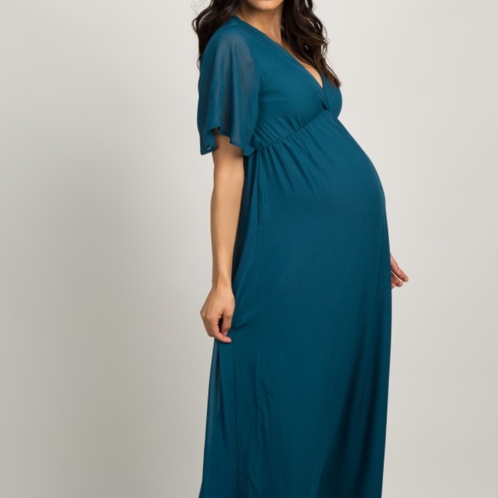 PinkBlush Teal Chiffon Maternity Maxi Dress